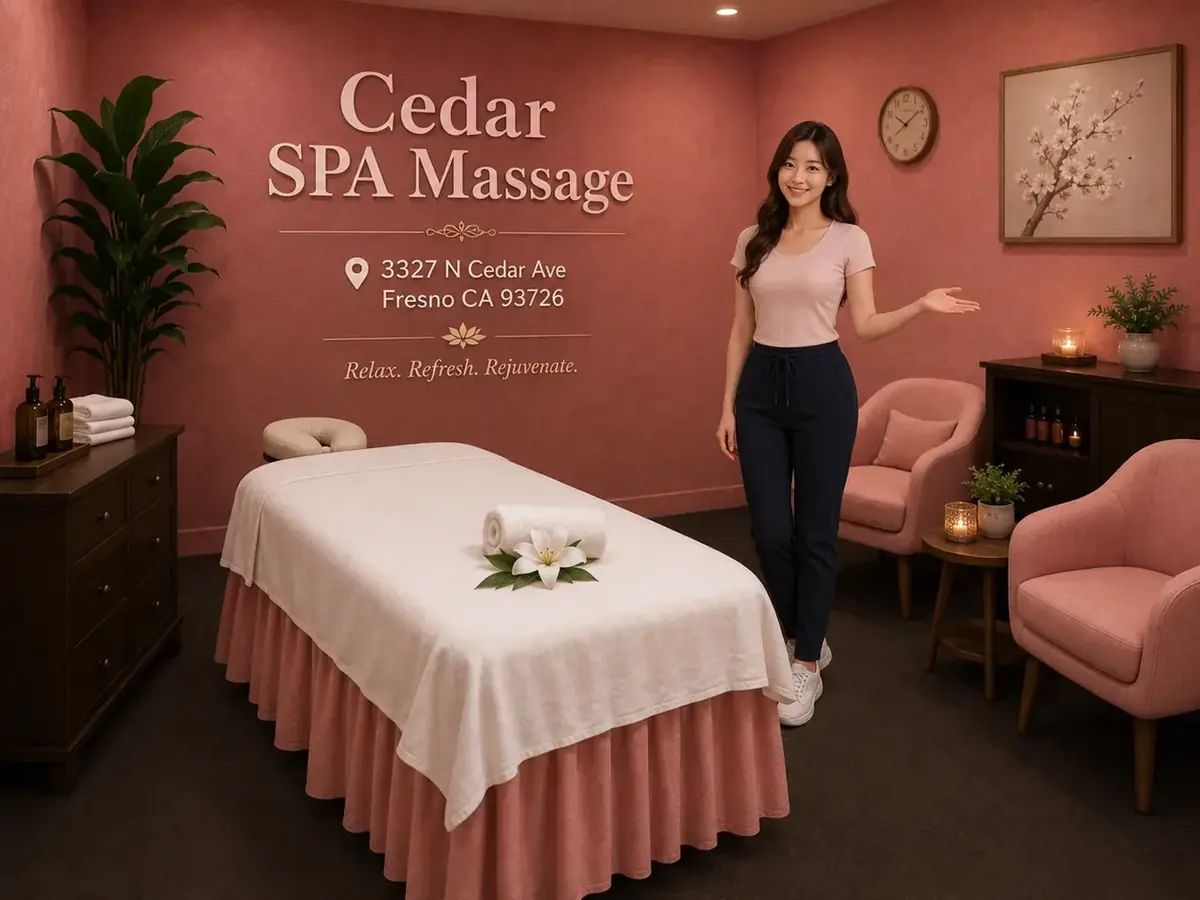 Friendly massage therapist welcoming guests at Cedar Spa Massage in Fresno CA